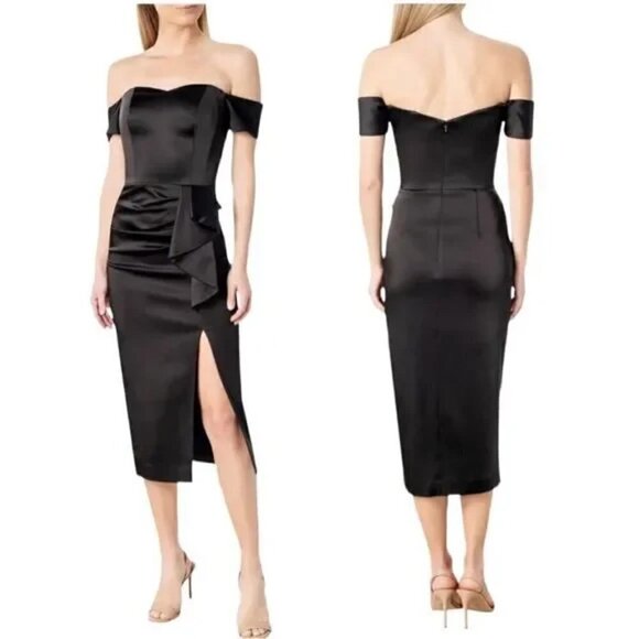 DRESS THE POPULATION Alani Off the Shoulder Sheath Dress in Black Size X-Small - Picture 1 of 9